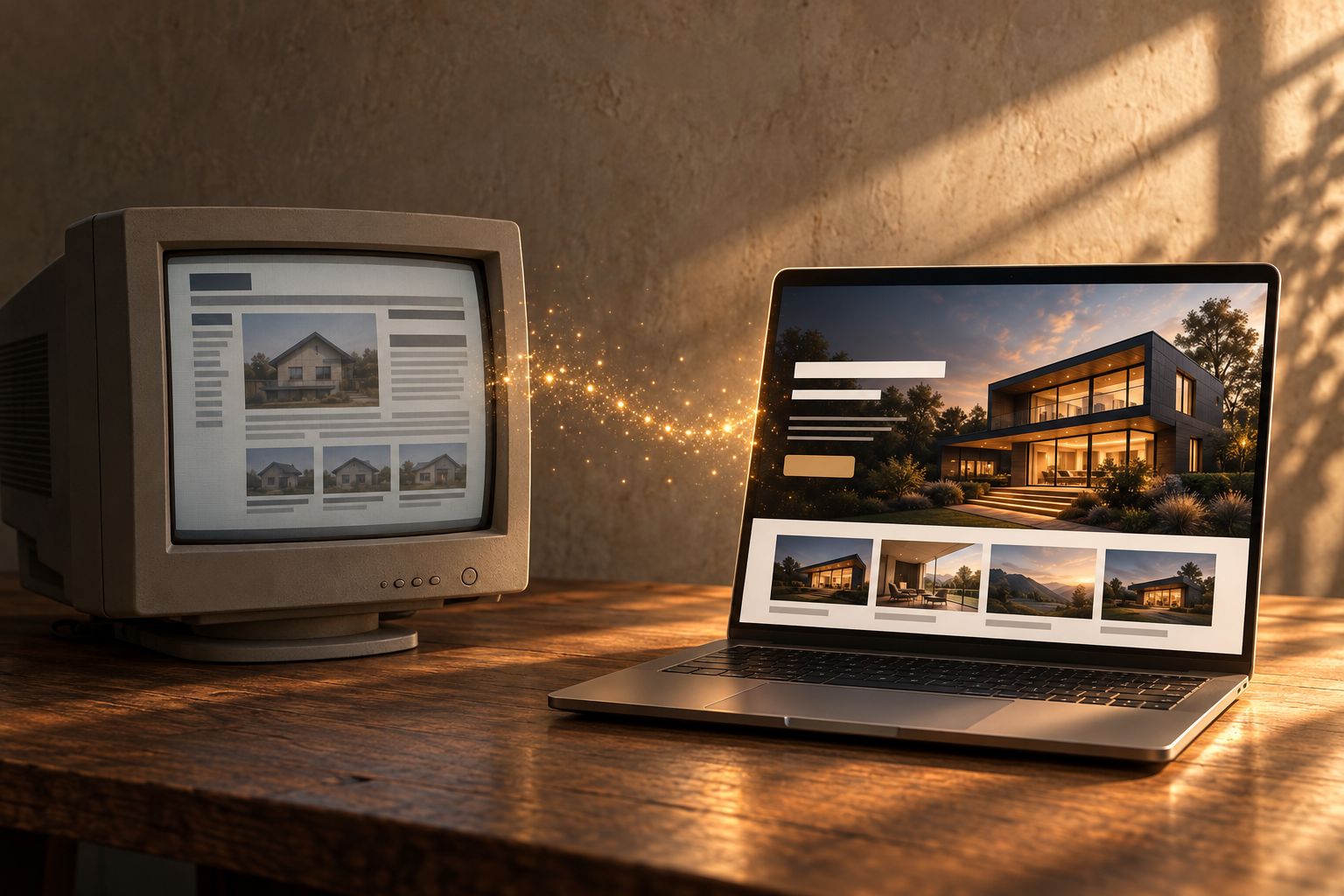 Laman web lama pada monitor lama berubah menjadi laman web moden pada komputer riba