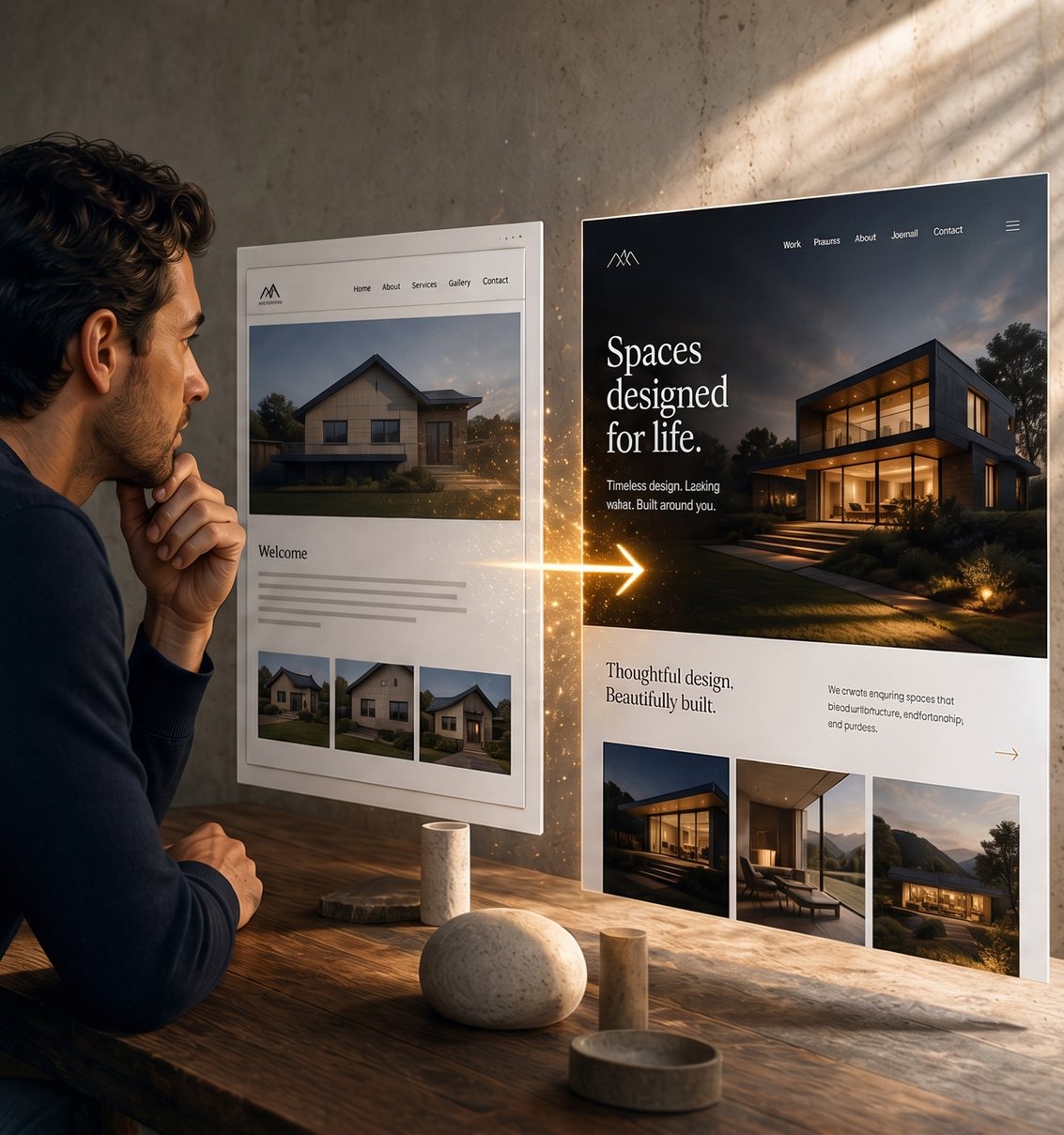 Before-and-after of a site rebuilt into a premium conversion-minded version